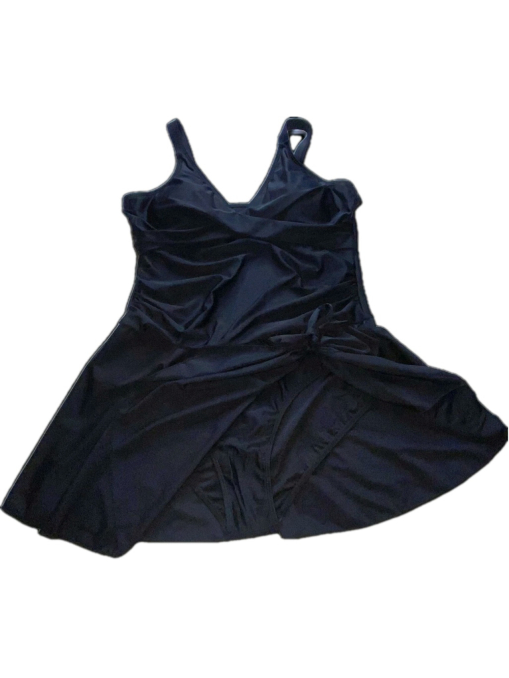Kate Kasin XL Swim Dress Black V Neck Ruched One Piece Swimsuit NWT - Picture 4 of 9